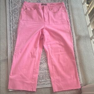 Judy Blue High Waist Garment Dyed Tummy Control Crop Wide Leg Jean in Pink